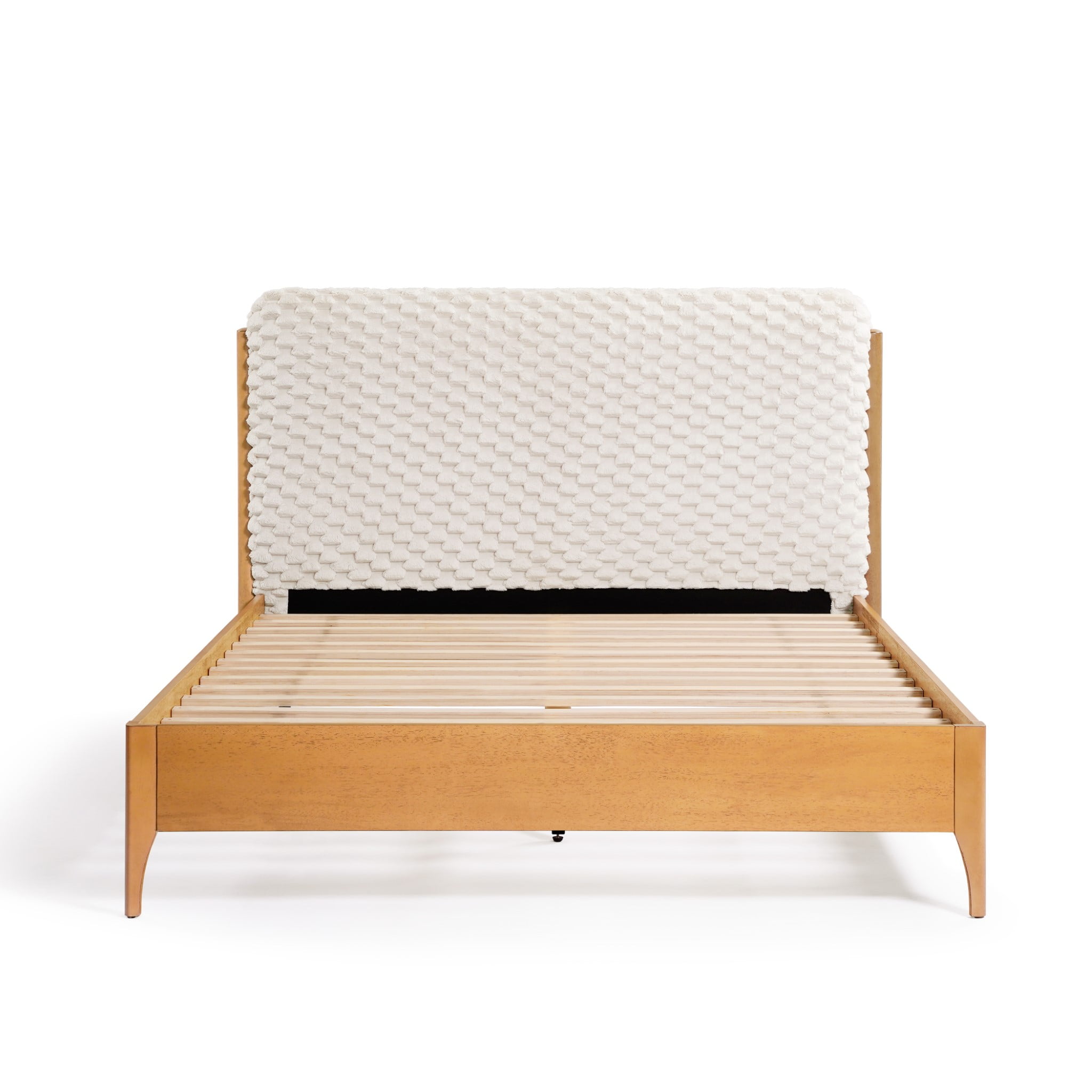 LuxenHome Quilted Upholstered Headboard with Rubberwood Frame Platform Bed, Queen