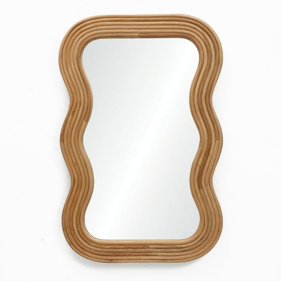 LuxenHome Rectangle Wall Mirror, 39" x 25.5" Large Cork Wood Wavy Framed Decorative Accent Mirror