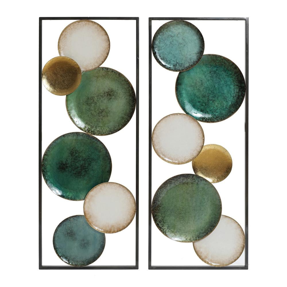 Set of 2 Multicolor Coastal Abstract Geometric Iron Wall Panels