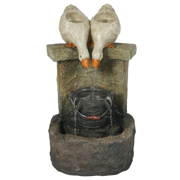 LuxenHome Resin Ducks Outdoor Fountain with LED Light