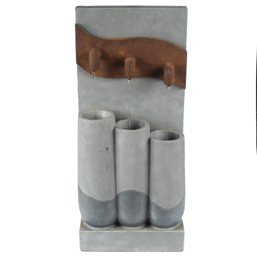 LuxenHome Resin Modern Pots Outdoor Patio Fountain with Lights