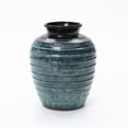 thumbnail image 1 of LuxenHome Rippled Blue with Brown 15.75-Inch Tall Round Ceramic Vase, Decorative Home Accent, 1 of 10