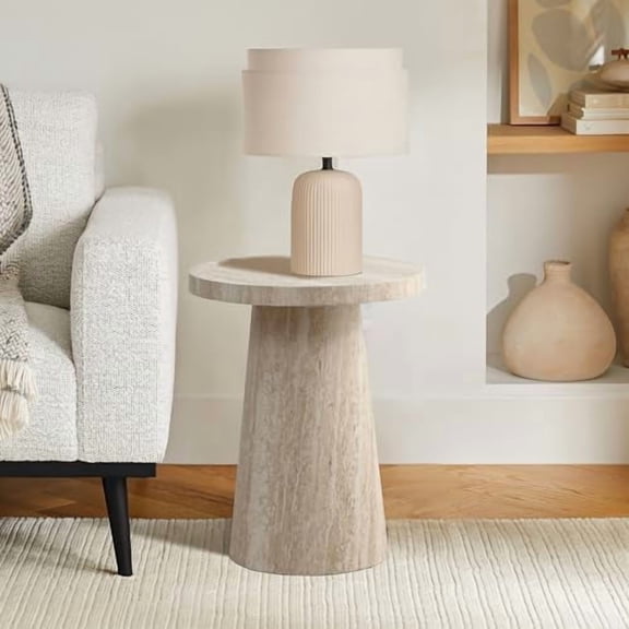 LuxenHome Round Side Table, 20 Inch Modern Stone Pattern Wooden End Table for Small Space, Pedestal Accent Drink Tables for Living Room, Nightstand, Beside Tables Bedroom$$Furniture