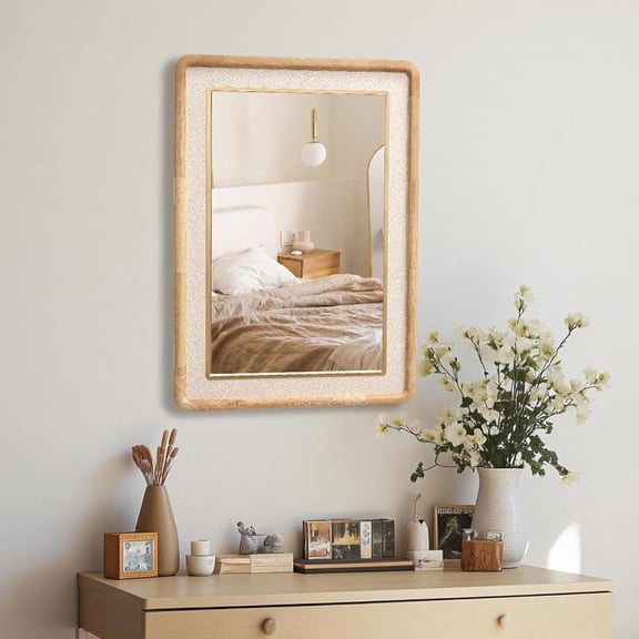 LuxenHome Rounded Rectangle Wall Mirror, 35.4" x 23.6" Large Solid Wood Framed Bathroom Mirror for Wall, Decorative Wooden Mirrors for Entryway Living Room Bedroom, Hangs Horizontally or Vertically