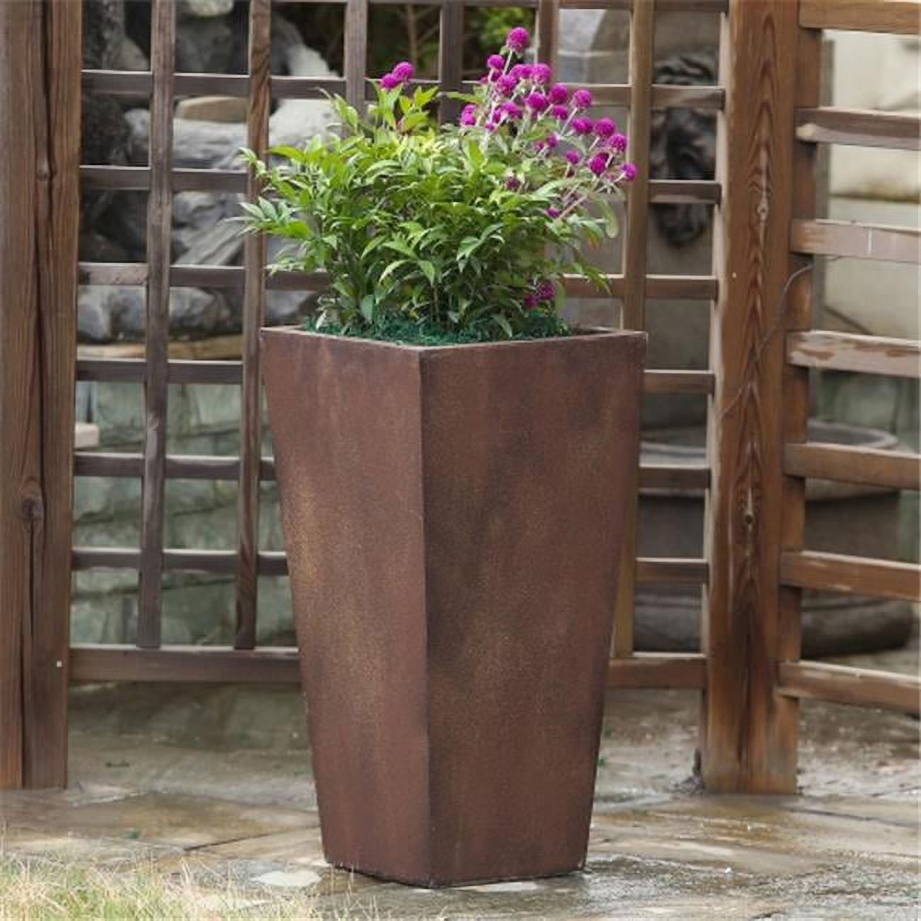 LuxenHome Rustic Brown MgO 24.2in. H Tall Tapered Square Outdoor ...