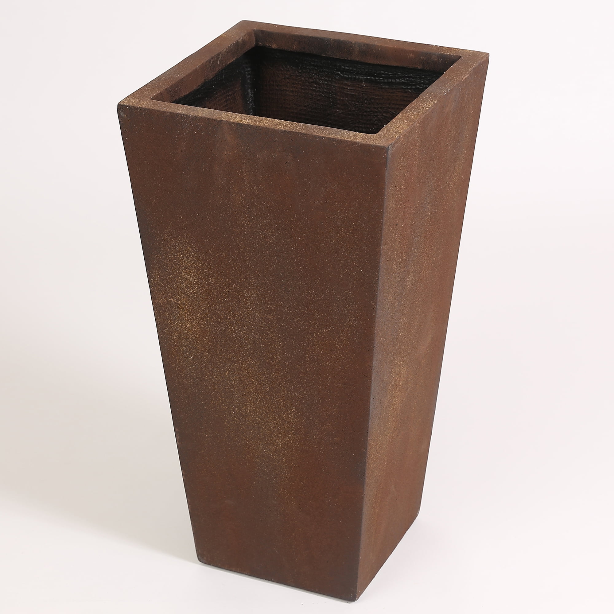 LuxenHome Rustic Brown MgO 24.2in. H Tall Tapered Square Planter