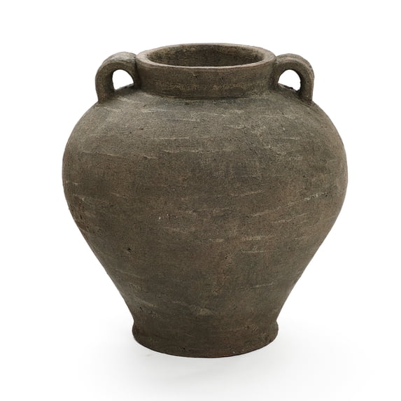 LuxenHome Rustic Brown Terracotta Cauldron 14 Inch Tall Vase