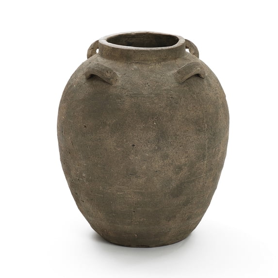 LuxenHome Rustic Brown Terracotta Cauldron 15 Inch Tall Vase