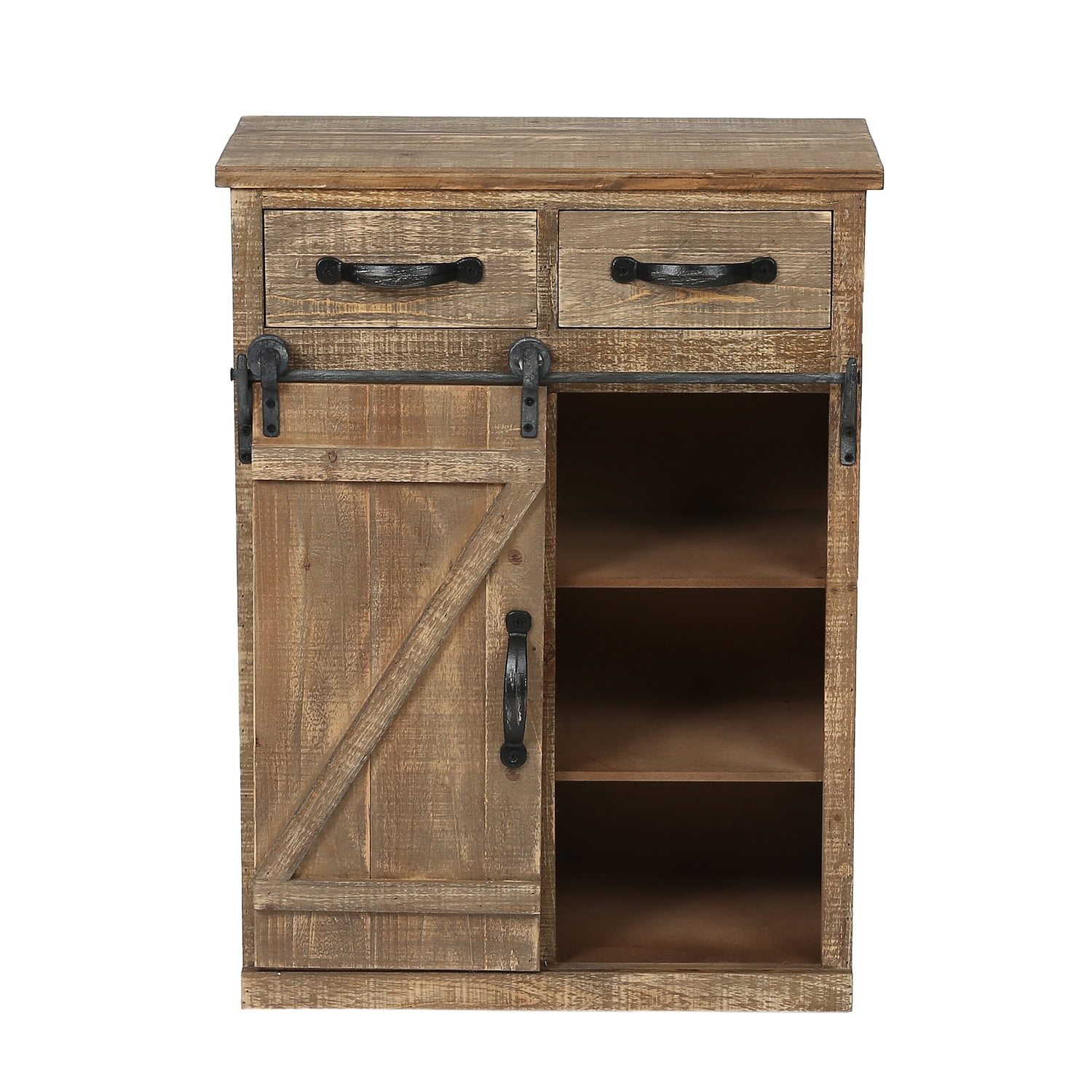 Rustic Brown Wood Sliding Barn Door Storage Cabinet