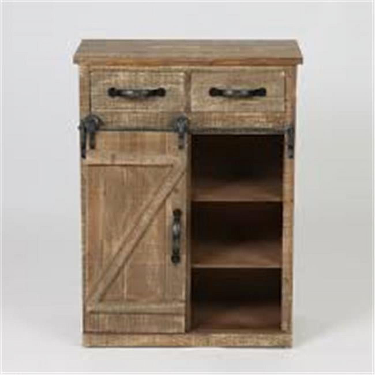Rustic Brown Wood Sliding Barn Door Storage Cabinet