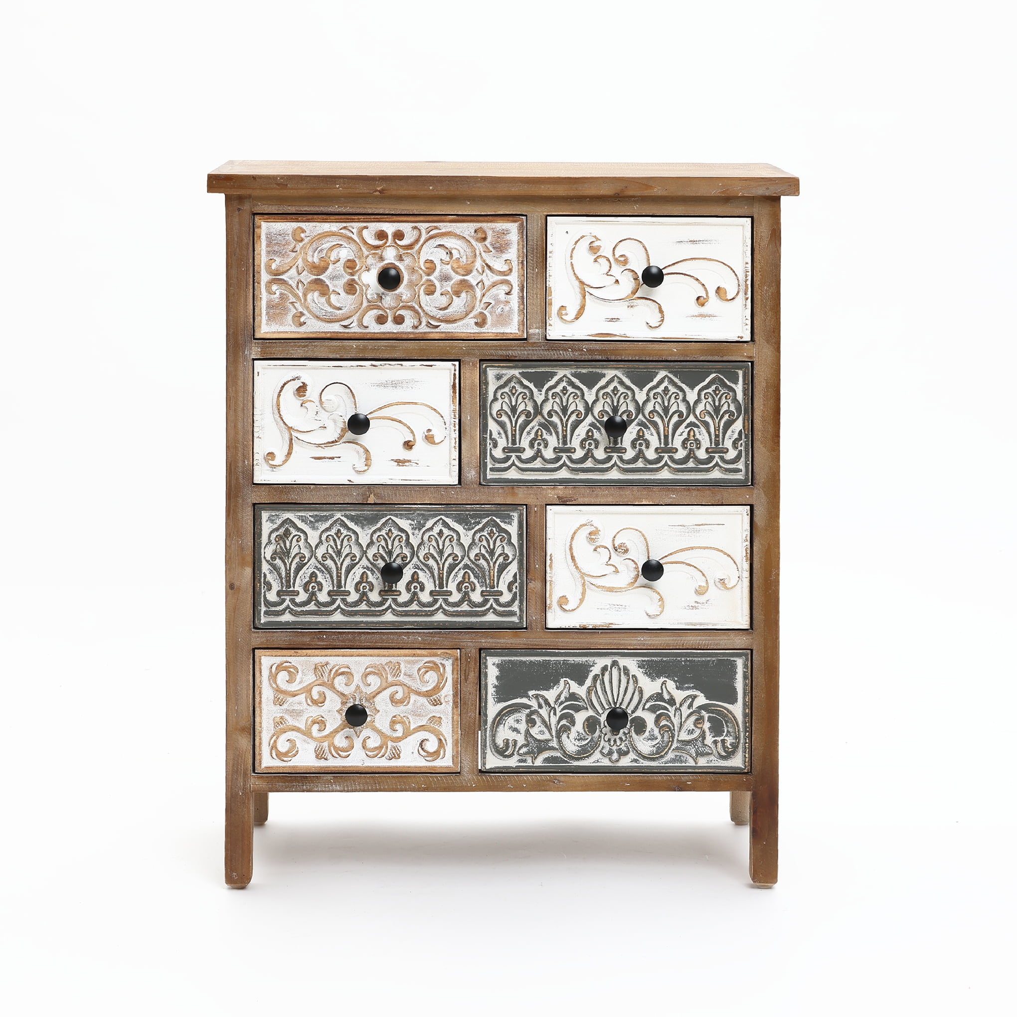Rustic Black Farmhouse 8-Drawer Carved Accent Chest