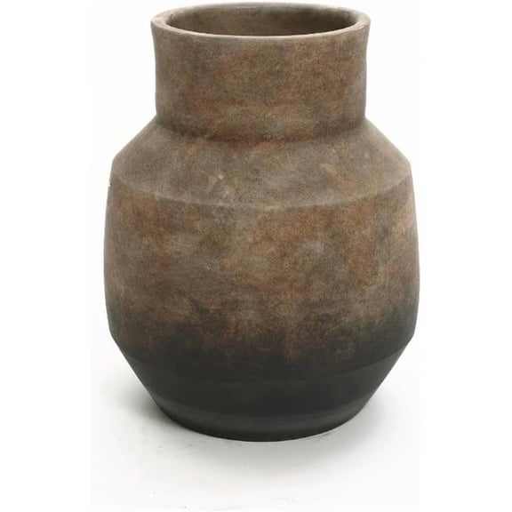 LuxenHome Rustic Ceramic Flower Vase,Farmhouse Vintage Pottery for Shelf Decor Room Decor,Brown Ombre Terracotta Vase,11'' Round Decorative Vases Home Decor Living Room