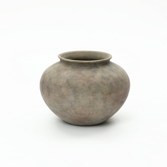LuxenHome Rustic Ceramic Vase, 10.4" Wide Terracotta Pot with Earthy Gray-Brown Finish, Handcrafted