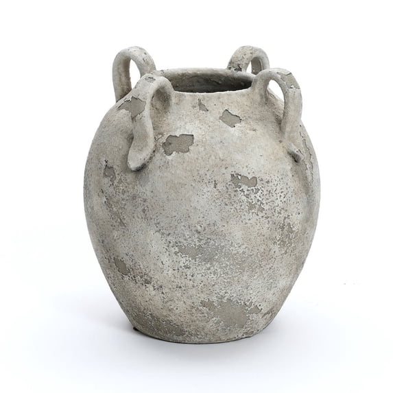 LuxenHome Rustic Gray and White Terracotta 10-Inch Round Vase with Handles
