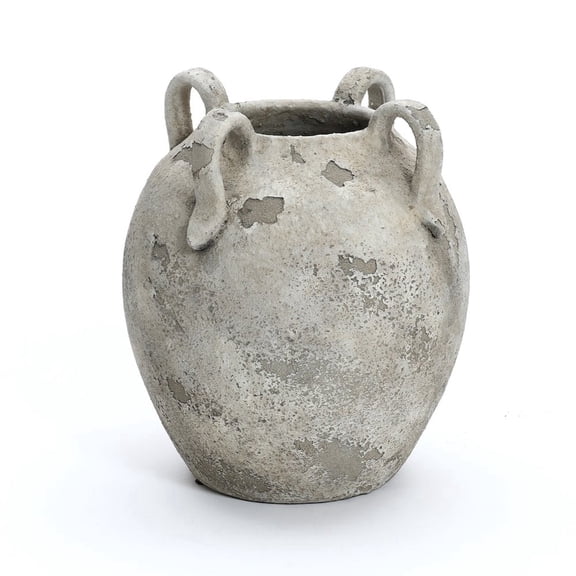 LuxenHome Rustic Terracotta Vase with Handles, 11"" Stone Texture Accent Decor