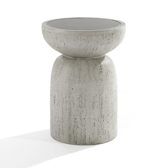 LuxenHome Rustic Off White and Gray Round 19.7-Inch Tall MgO Side Table, Indoors and Outdoors