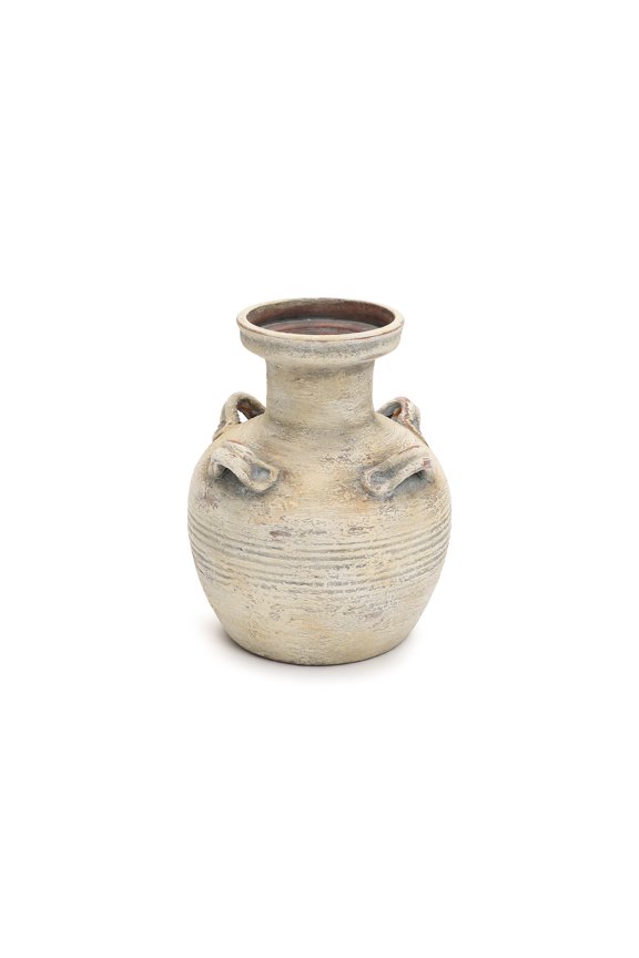 Rustic Off-White with Gray 10.2-Inch Tall Terracotta Urn Vase