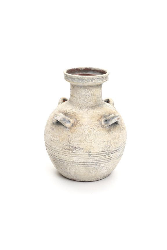 Rustic Off-White with Gray 12.4-Inch Tall Terracotta Urn Vase