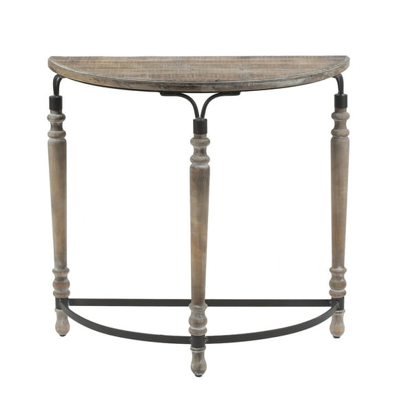 LuxenHome Rustic Wood and Metal Half Moon Console and Entry Table