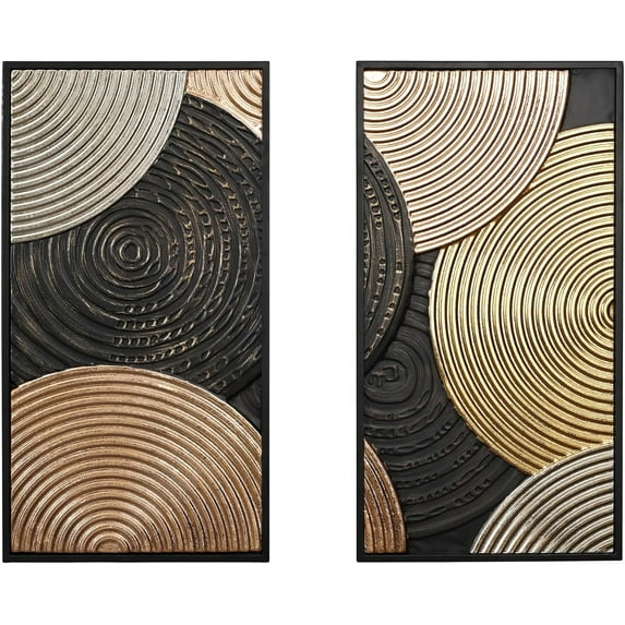 LuxenHome Set of 2 Wall Art, Modern Earth Tone Circles Abstract Rectangular Metal Wall Decor Set Luxury Handmade Wall Art Dector with Frame for Living Room, Home, Office Decorative