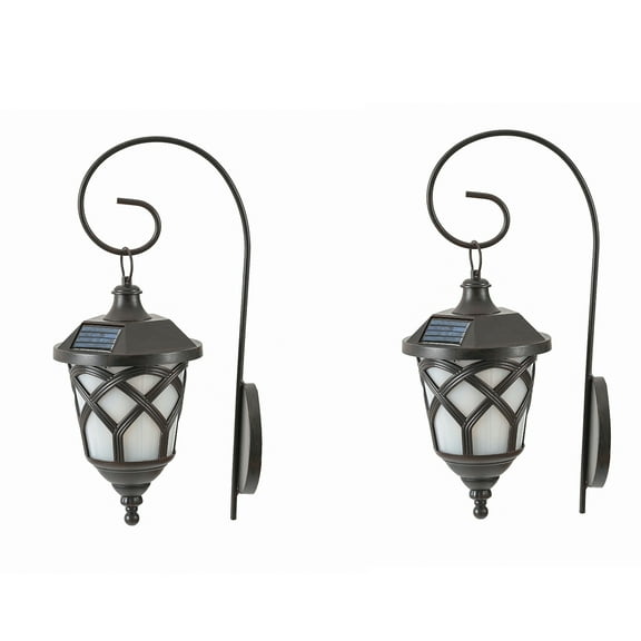 LuxenHome Set of 2 Brown Plastic Hanging Lanterns Solar Sconces
