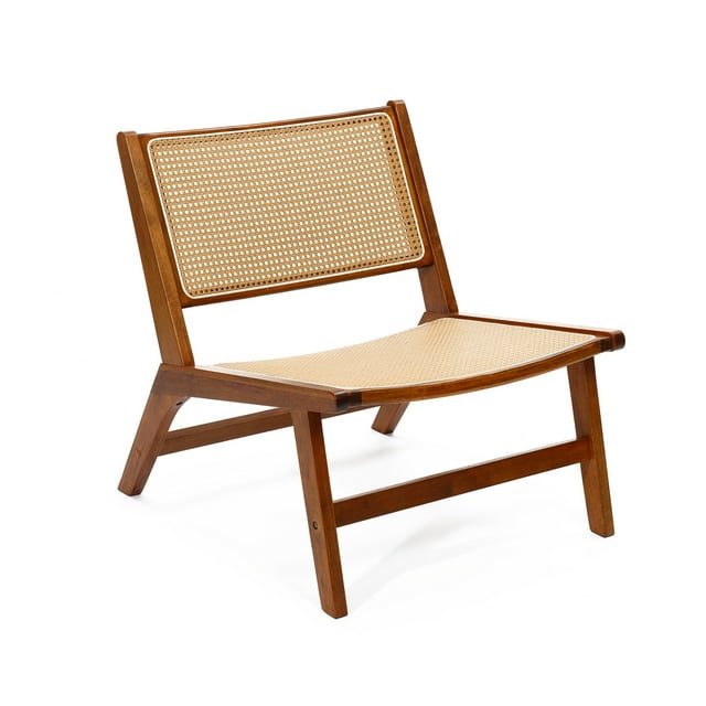 LuxenHome Set of 2 Brown Rubberwood with PE Rattan Armless Accent Chair
