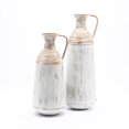 thumbnail image 1 of LuxenHome Set of 2 Distressed Off White and Rustic Brown Metal Pitcher Vase, 1 of 7