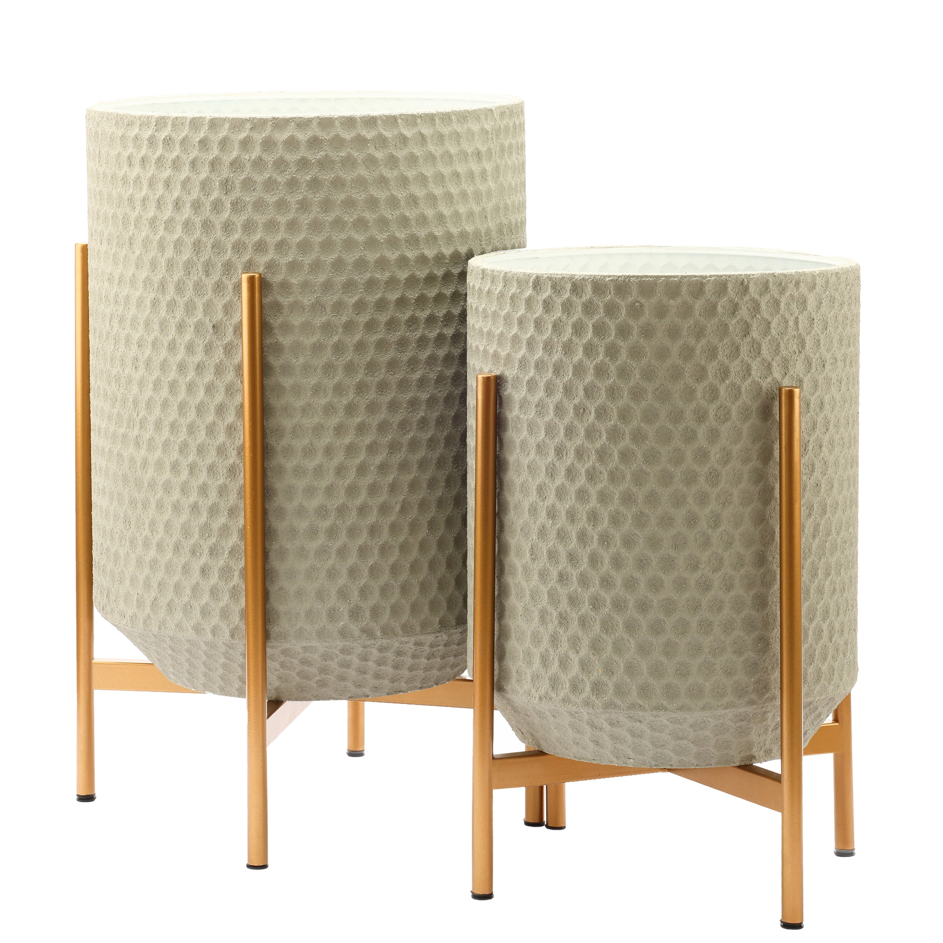 LuxenHome Set of 2 Gray Honeycomb Metal Cachepot Planters with Gold ...