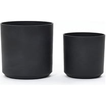 LuxenHome Set of 2 Plastic Planter Pots for with Drainage Hole Round Planters for Indoor and Outdoor Modern Decorative for Outdoor Gate Black…