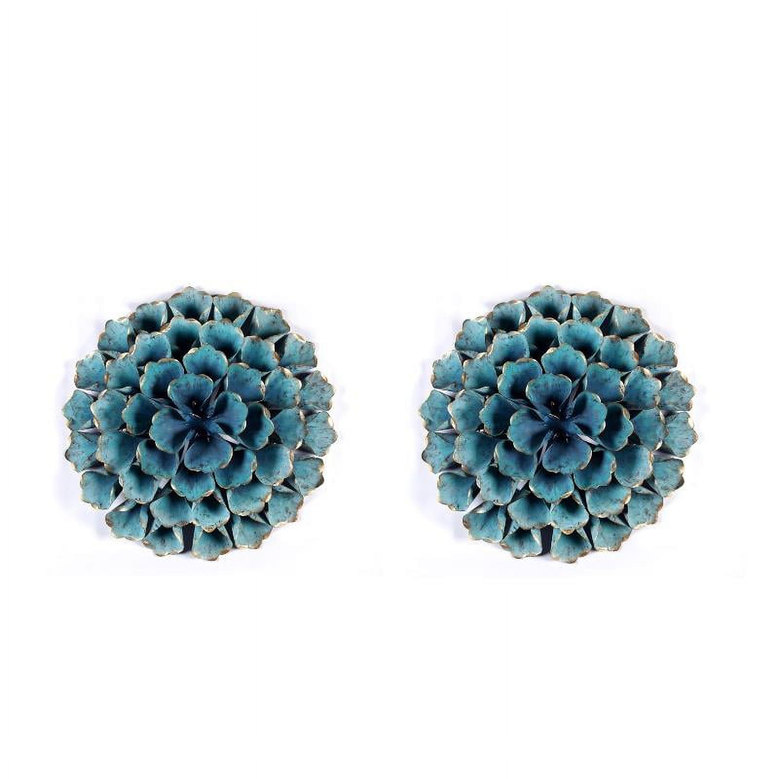 LuxenHome Set of 2 Teal Metal Wall Flower Decoration