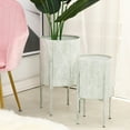 thumbnail image 1 of LuxenHome Set of 2 White Leaf Embossed Metal Cachepot Planters with White Stand, 1 of 8