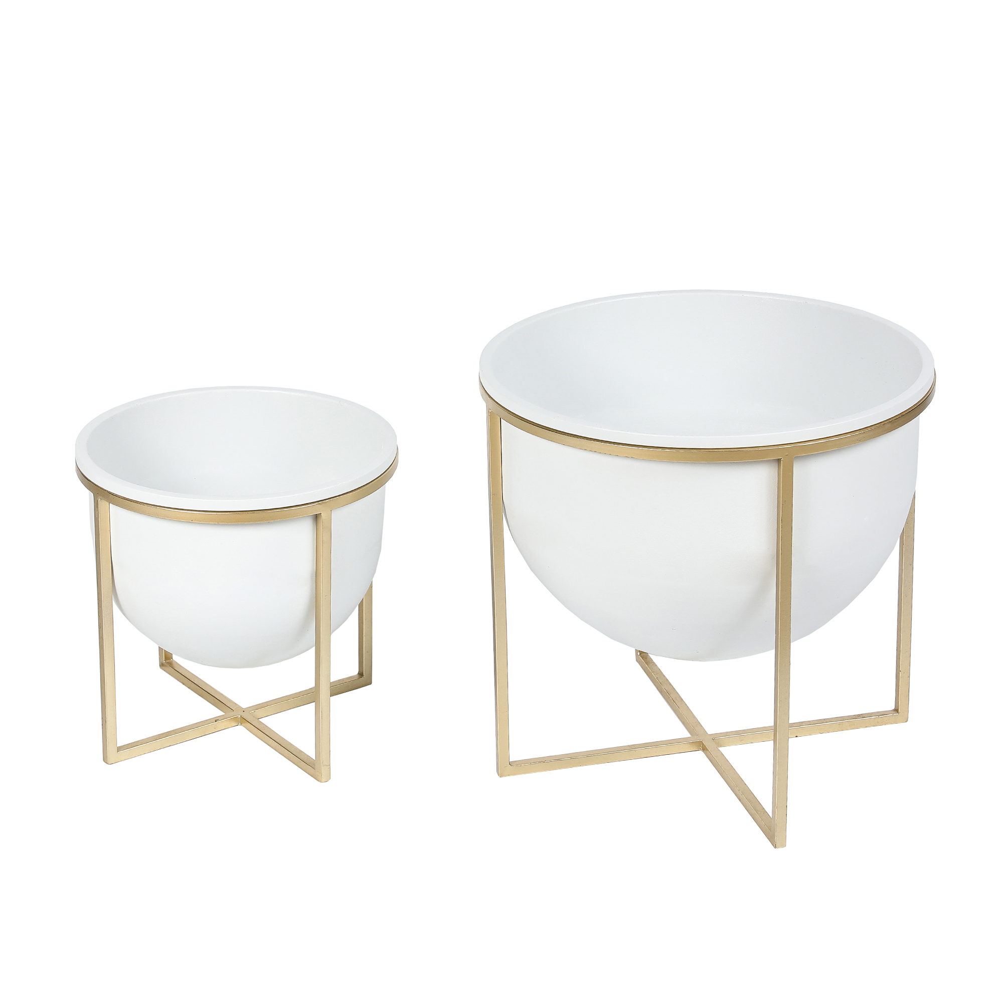 LuxenHome Set of 2 White Metal Cachepot Planters with Gold Metal Stands ...