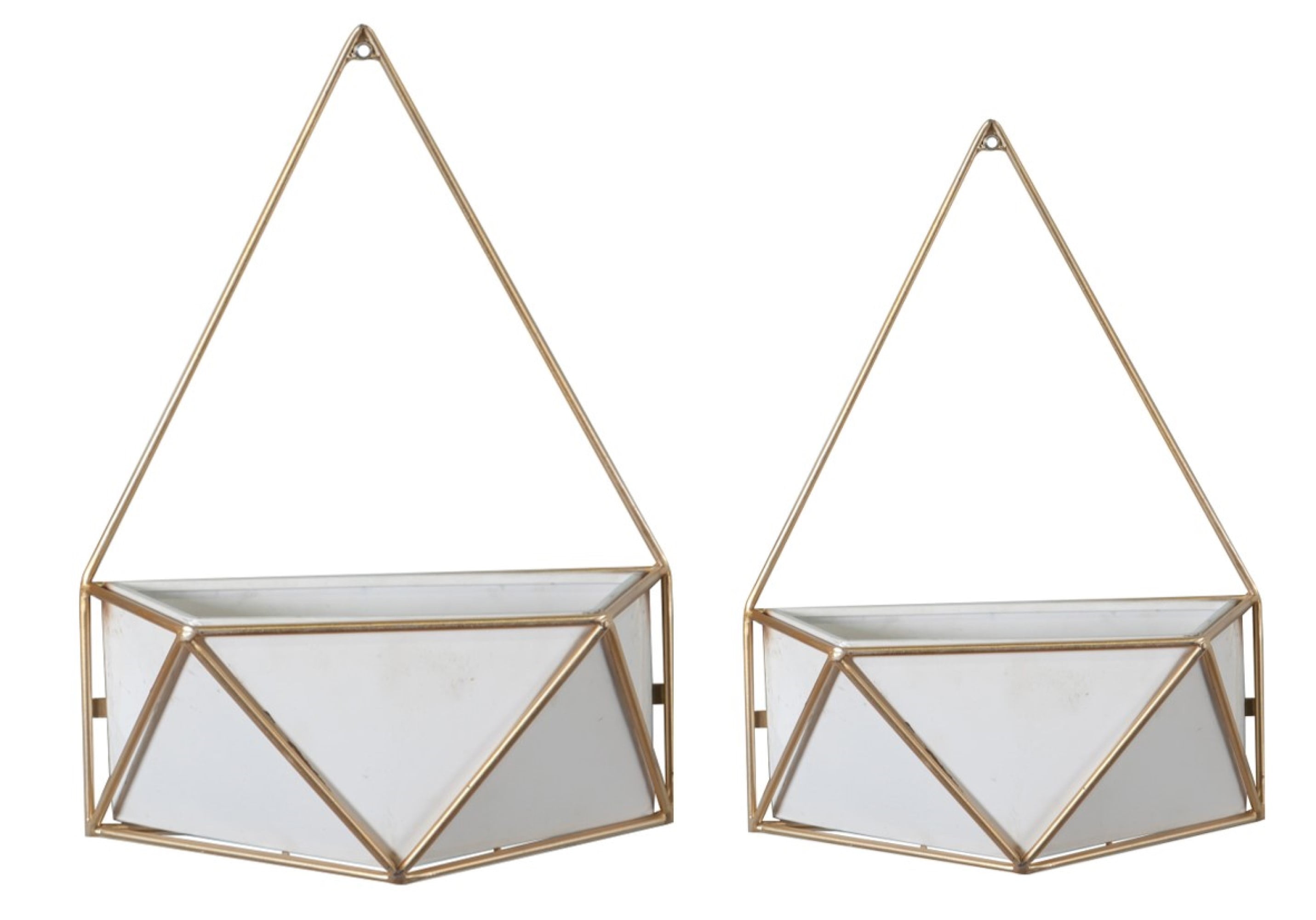 Set of 2 Geometric White and Gold Metal Wall Planters