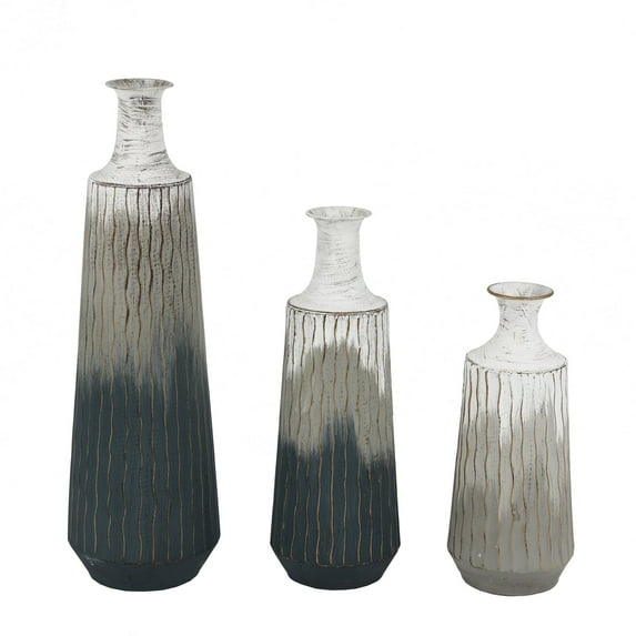 Set of 3 Multi-Color Ombre Metal Bottle Vases