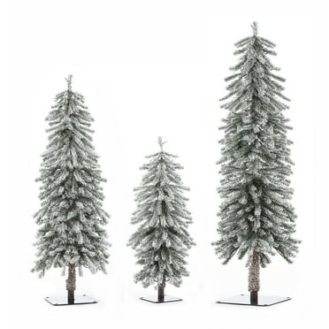 LuxenHome Set of 3 Pre-Lit Flocked Artificial Christmas Trees