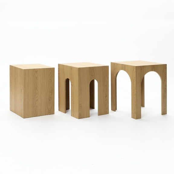 LuxenHome Set of Three Oak Finish Nesting Side Tables, Durable Manufactured Wood for Living Room