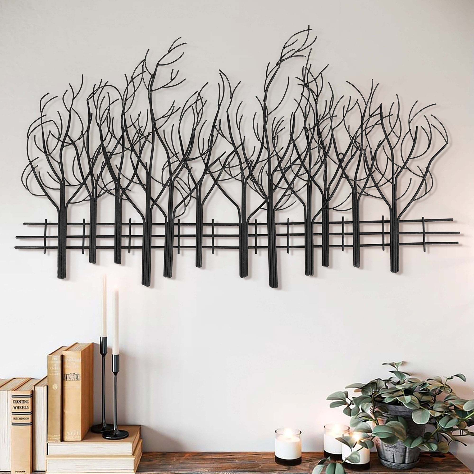 Snowy Black Metal Field of Trees Wall Sculpture