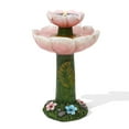 thumbnail image 1 of LuxenHome Solar Powered Pink Flower 2-Tier Resin Birdbath Fountain with Lights, 1 of 6