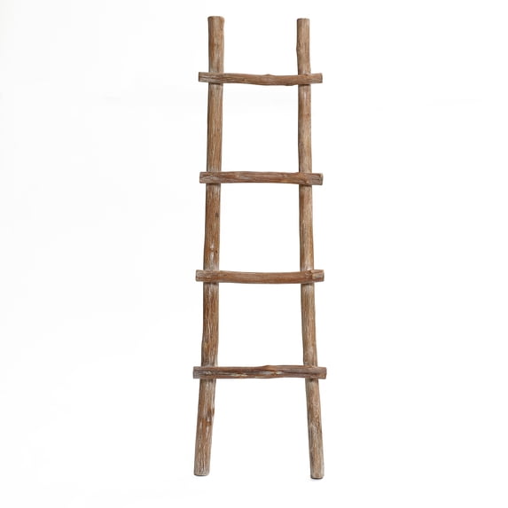 LuxenHome Solid Wood Natural 4-Rung 59-Inch Tall Blanket Ladder
