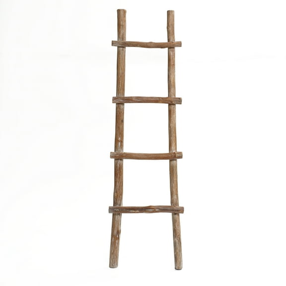 LuxenHome Solid Wood Natural 4-Rung 59-Inch Tall Blanket Ladder