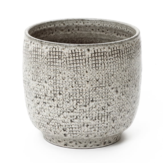 LuxenHome 12" Dia Large Ceramic Planter Pots for Plants, Stone Gray Glazed Round Planter with Drainage