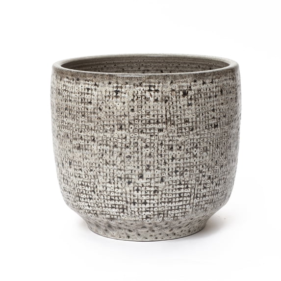 LuxenHome 15.75" Dia Large Ceramic Planter Pots for Plants, Stone Gray Glazed Round Planter with Drainage