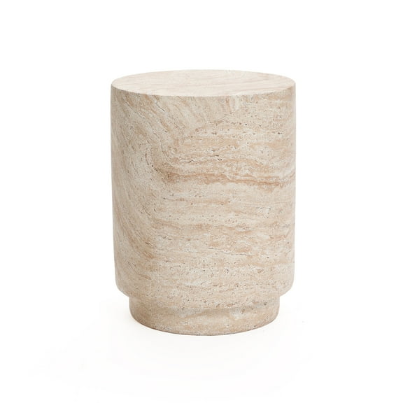 LuxenHome Travertine-Style Round Textured MgO Side Table