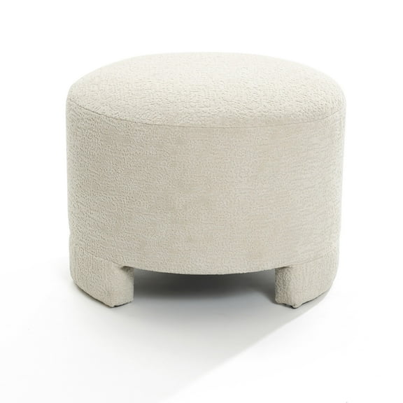 LuxenHome Upholstered Cream Modern Round Ottoman