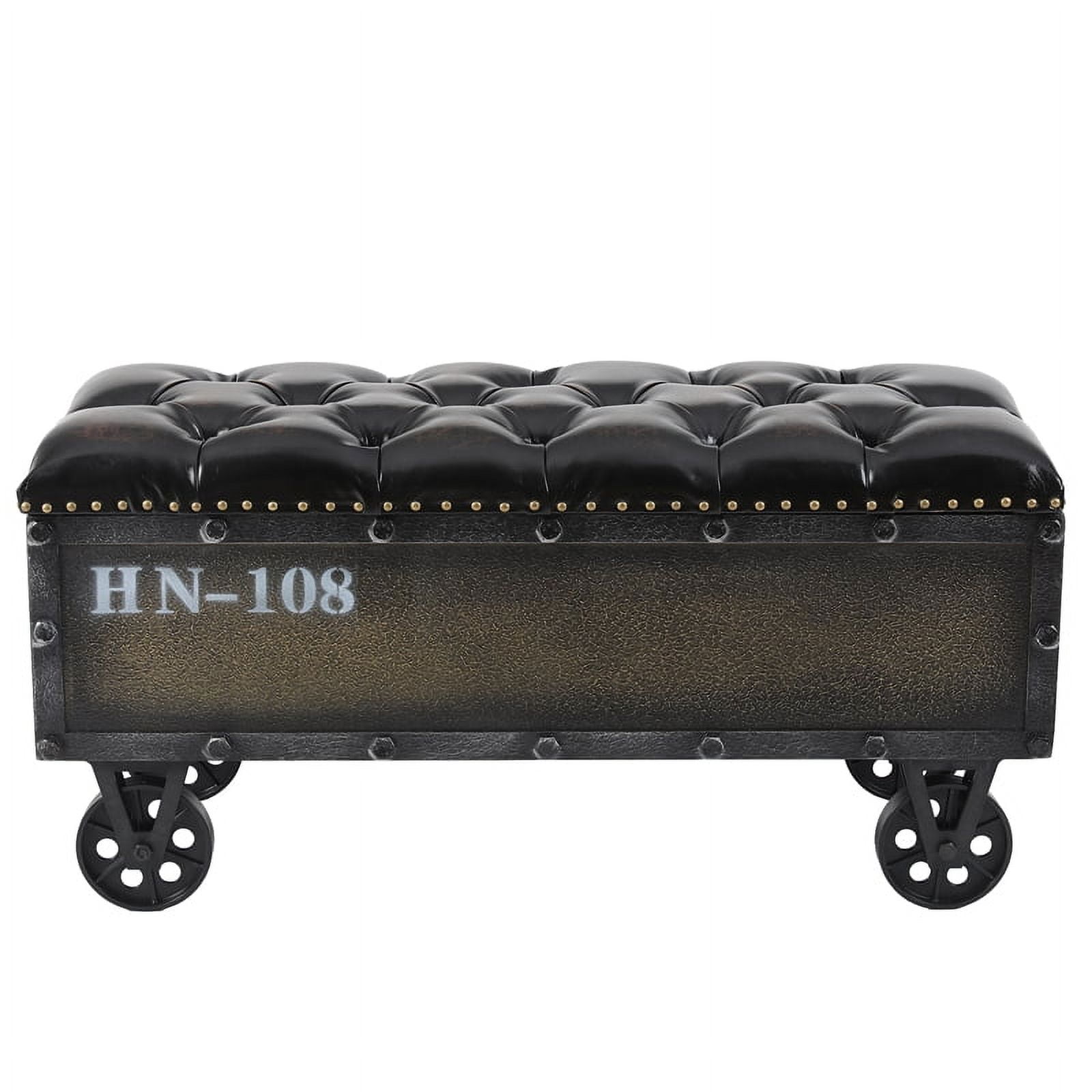 LuxenHome Upholstered Faux Leather Storage Trunk Ottoman