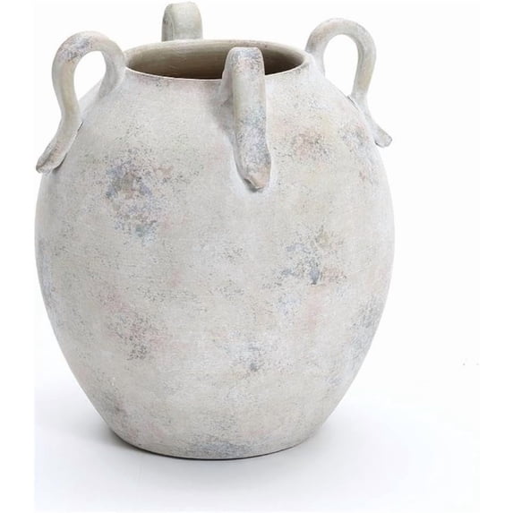LuxenHome Vintage Ceramic Round Vase Multi Gray and White Terracotta Vaes with Handles Farmhouse Decor,Pottery Vase Living Room Decor,Large Waterpoof Vases Home Decor 11-Inch