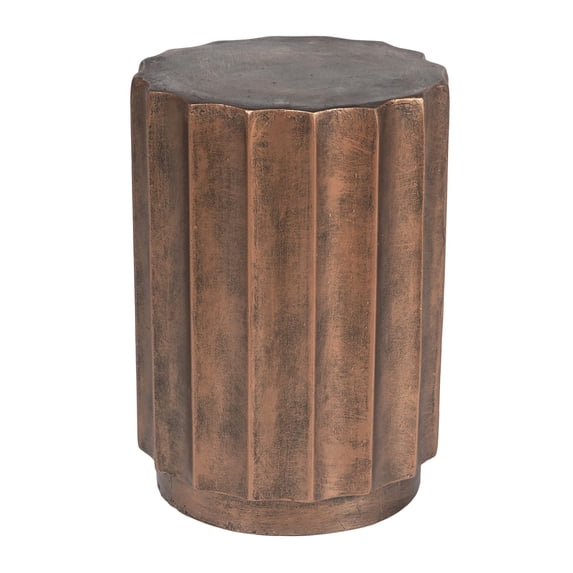 LuxenHome Weathered Copper Cement Fluted Round Indoor Outdoor Side Table