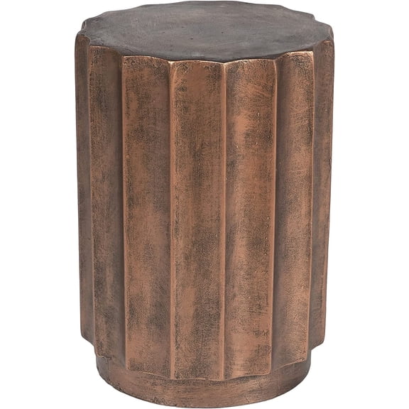 LuxenHome Weathered Copper Cement Fluted Round Indoor Outdoor Side Table