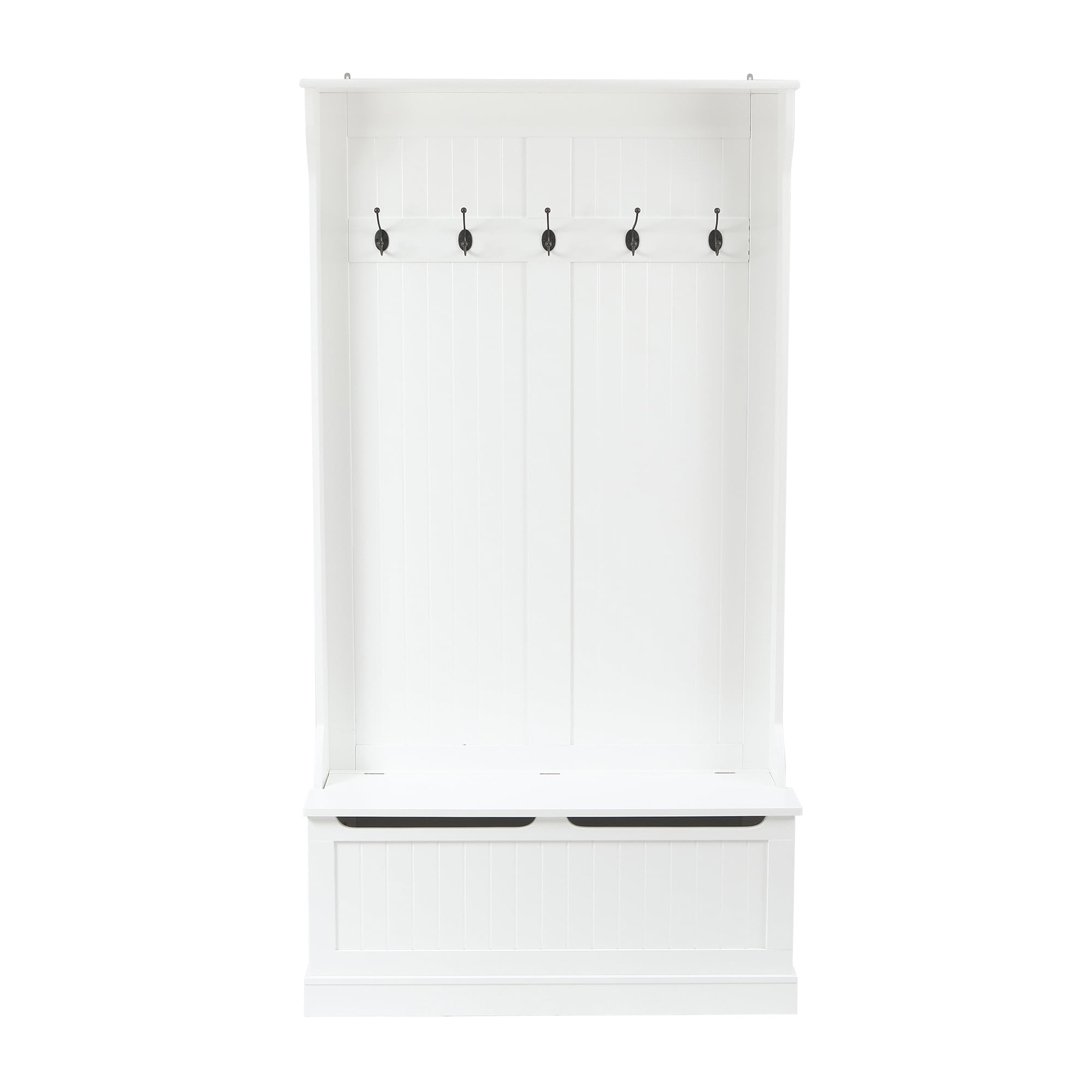 Bright White MDF Hall Tree with Storage Bench and Coat Hooks