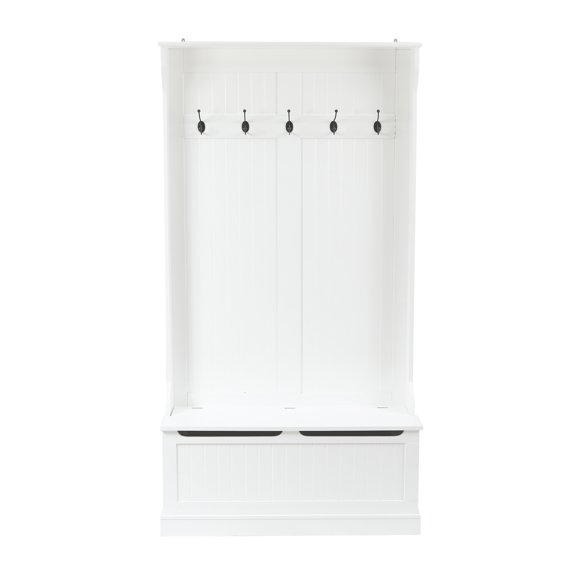 LuxenHome White MDF Hall Tree with Storage Bench